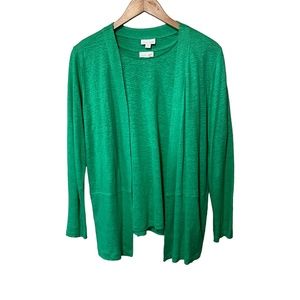J. Jill Love Linen Spring Green 2 Pc Tank 100% Linen Comfy Cardigan Set L Euc